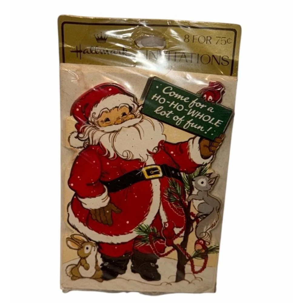 Hallmark Vtg Santa Wildlife Die-Cut Christmas Card invitations 8pk NEW Kitschy